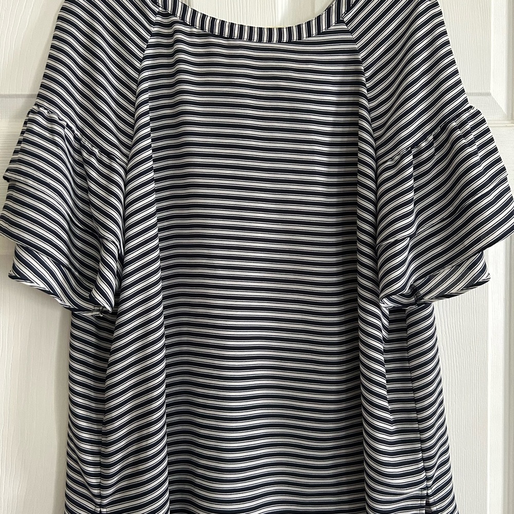 LOFT Navy and White Striped Blouse